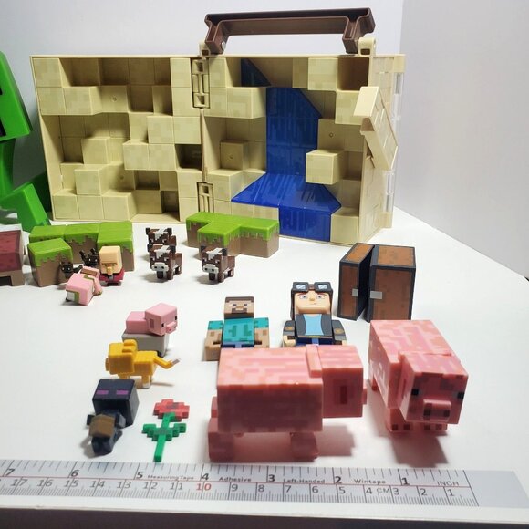 Minecraft Adventure Figures Lot Creeper Dragon Pigs Case Boxes Steve Ocelot Cows - Picture 6 of 13